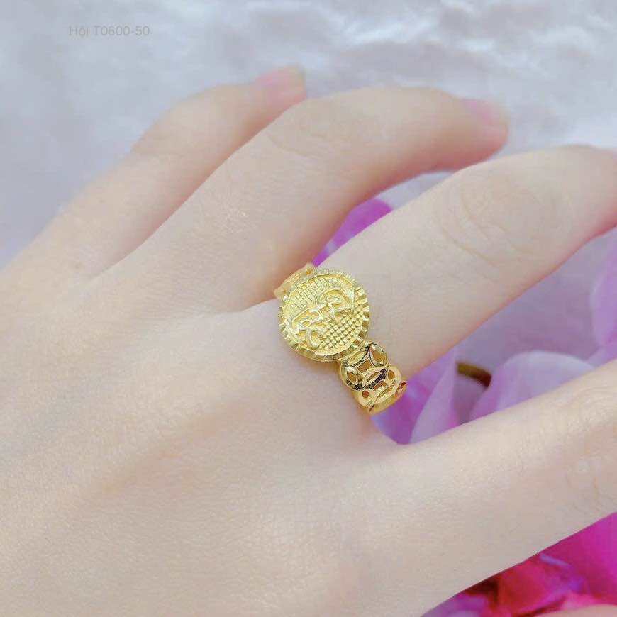 Nhẫn chữ Tài Lộc Xi vàng hoạ tiết kim tiền Kami trang sức sỉ