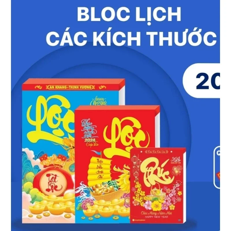 Bloc Lịch Giáp Thìn 2024 kích thước 10,5x14.5cm, 13×19cm, 14,5x20,5cm