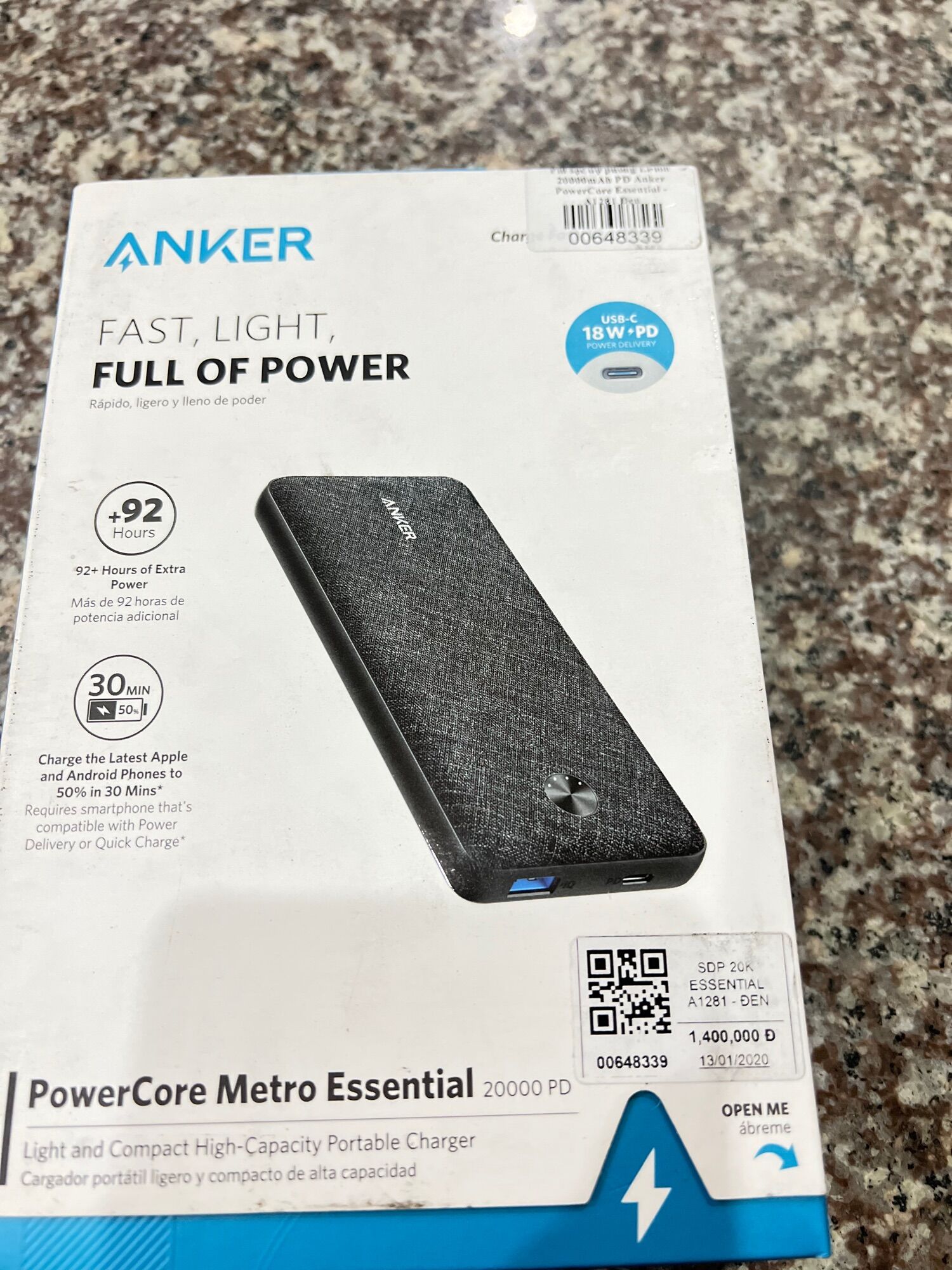 Sạc Dự Phòng ANKER PowerCore Metro Essential 20.000 PD - A1281