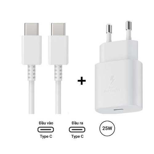 Combo Sạc + cáp siêu nhanh Samsung 25W dành cho S20/S21/S22/S23 /note 10 / note 20