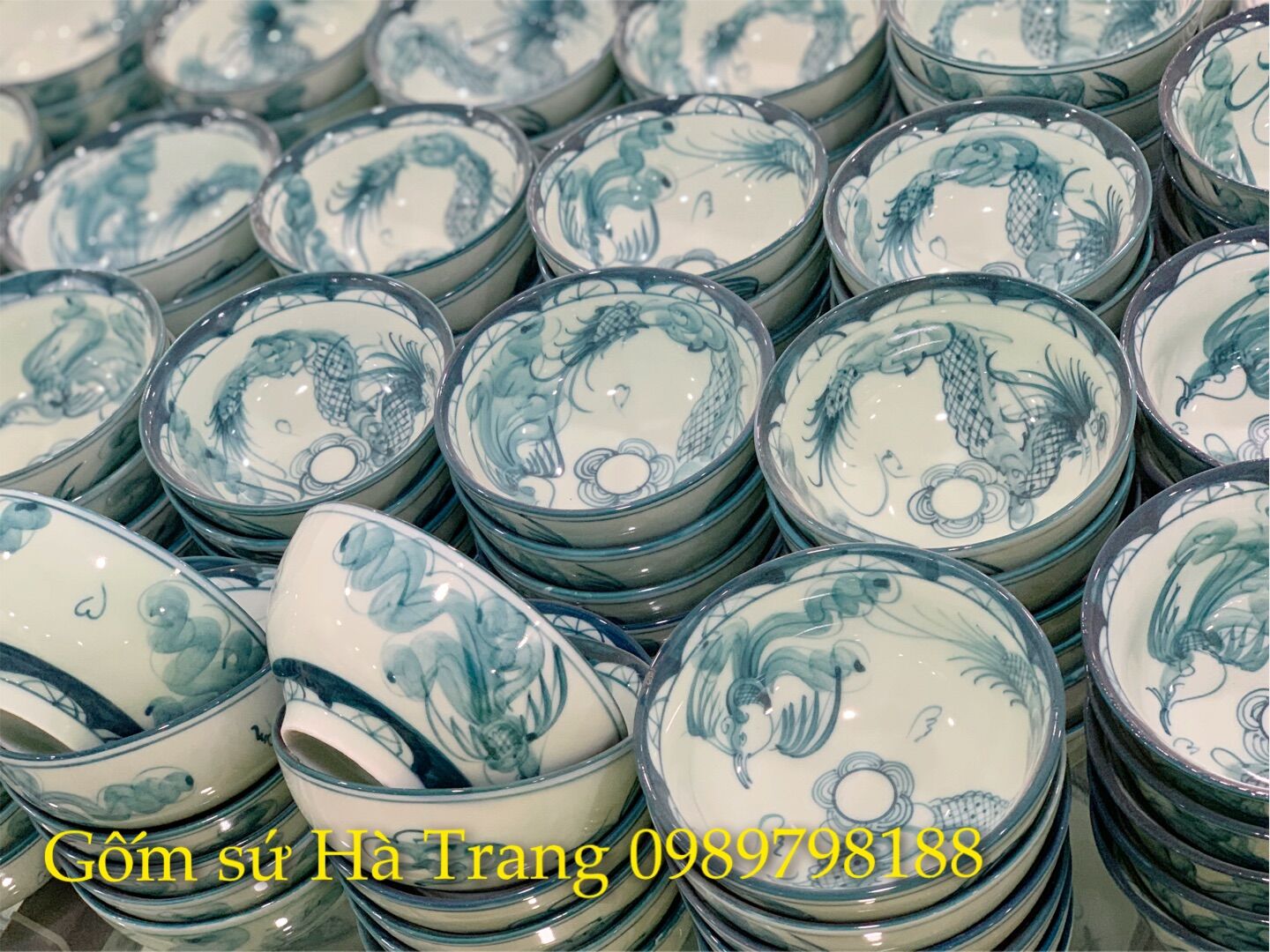 Combo 10 bát cơm gốm sứ Bát Tràng hoạ tiết rồng phượng