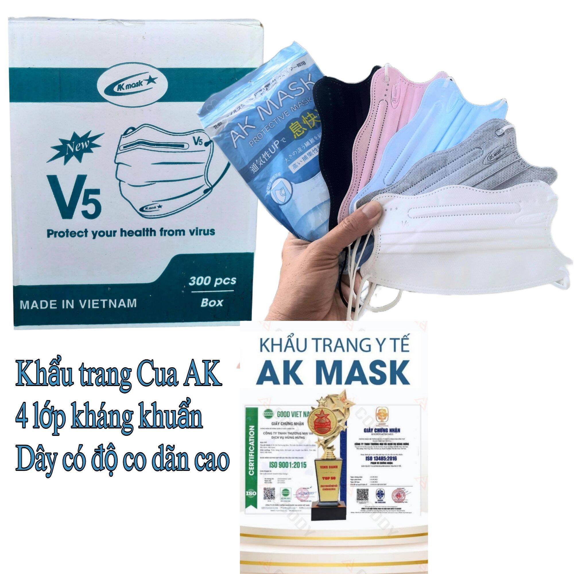 Túi 10 cái khẩu trang Cua AK Mask, 4 lớp kháng khuẩn, chống bụi mịncó