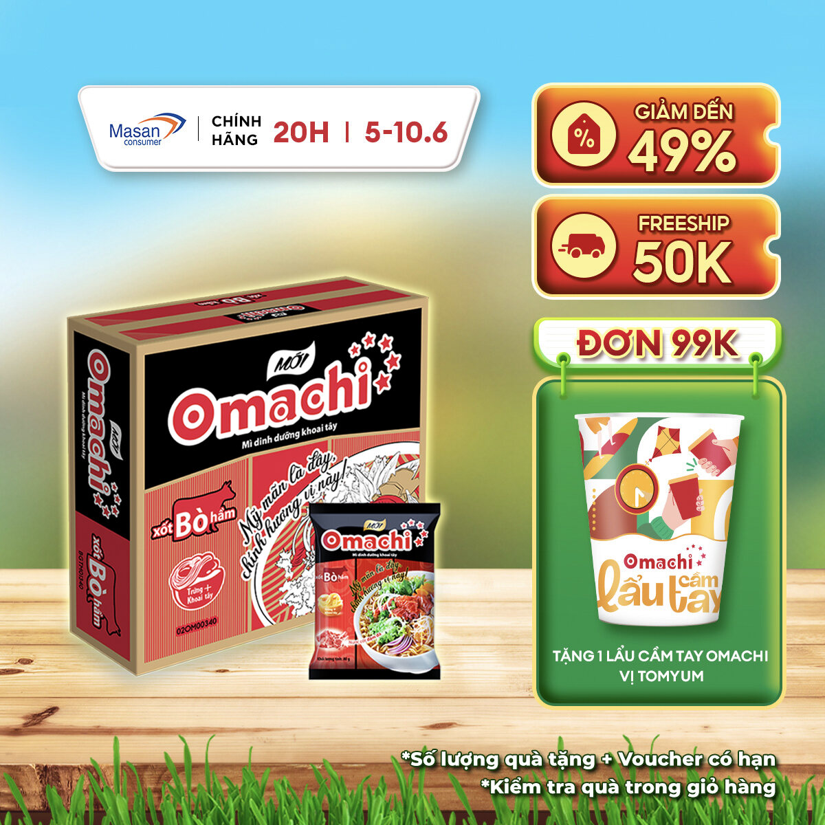Mì Omachi Xốt Bò Hầm Gói - Thùng 30 Gói x 80G