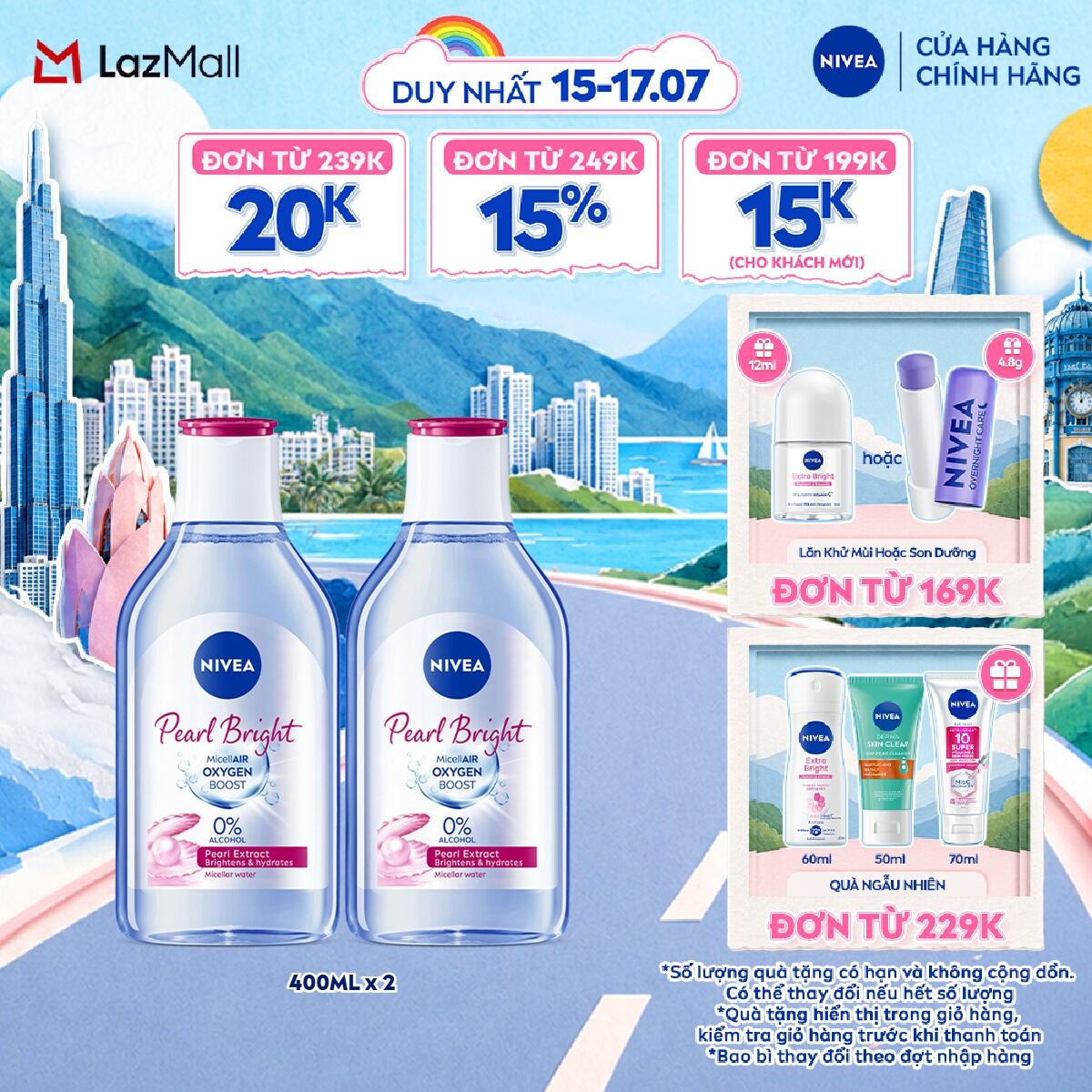Bộ 2 Nước Tẩy Trang NIVEA Làm Sáng Da Pearl White 84912 (400ml x2)