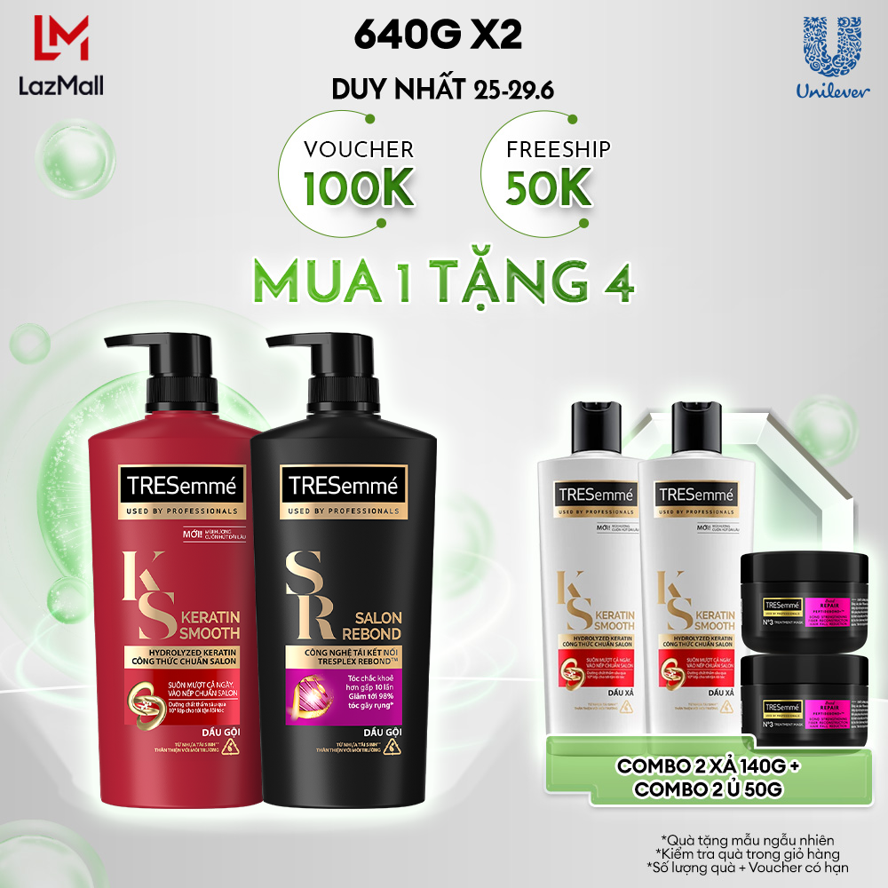 Combo Dầu Gội Keratin Smooth Keratinbond+ Và Bond Repair Peptidebond+ Giúp Ngăn Gãy Rụng Và Vào Nếp Suôn Mượt 640g X2