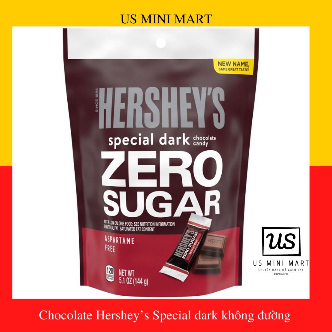 Chocolate Hershey’s ZERO SUGAR 144g,chocolate đắng không đường