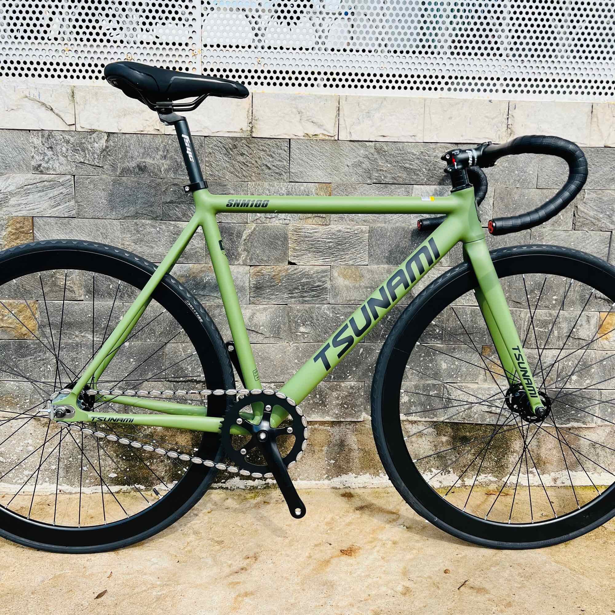 Xe đạp fixed gear TSUNAMI SNM100 cơ bản - Xanh rêu