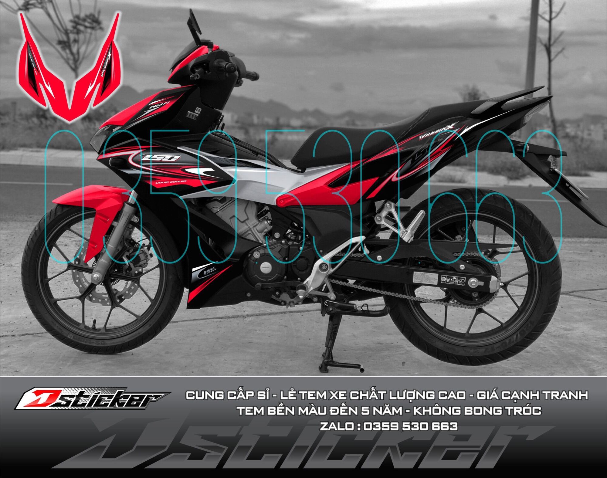 Tem rời Winner X xe đỏ đen bạc - mẫu mới 2021