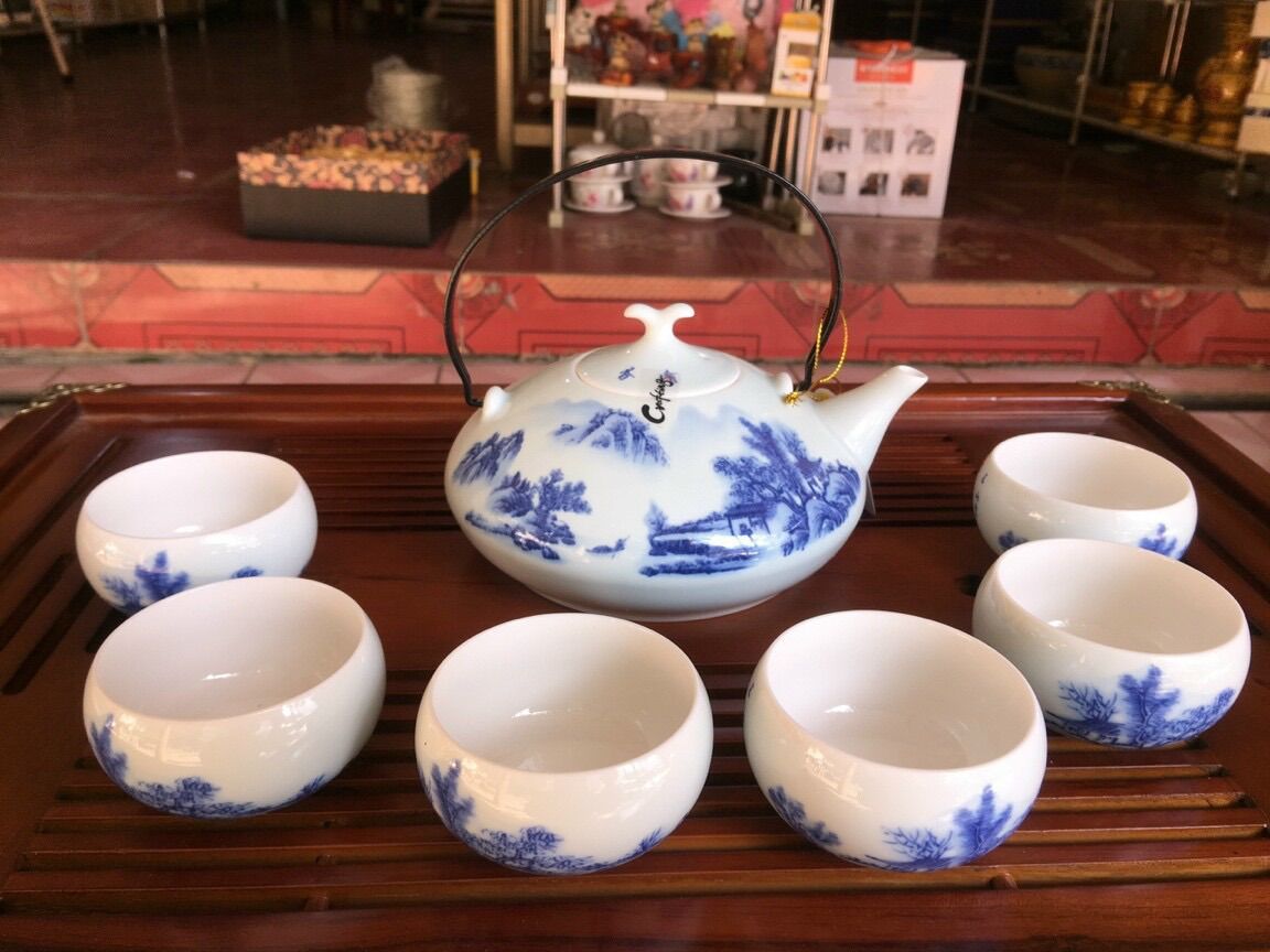 Bộ ấm trà, sứ Giang Tây men dầy mịn chống bám bẩn, họa tiết nổi, dùng để pha trà trang trí phòng khách, Ấm Chén Gia Dụng