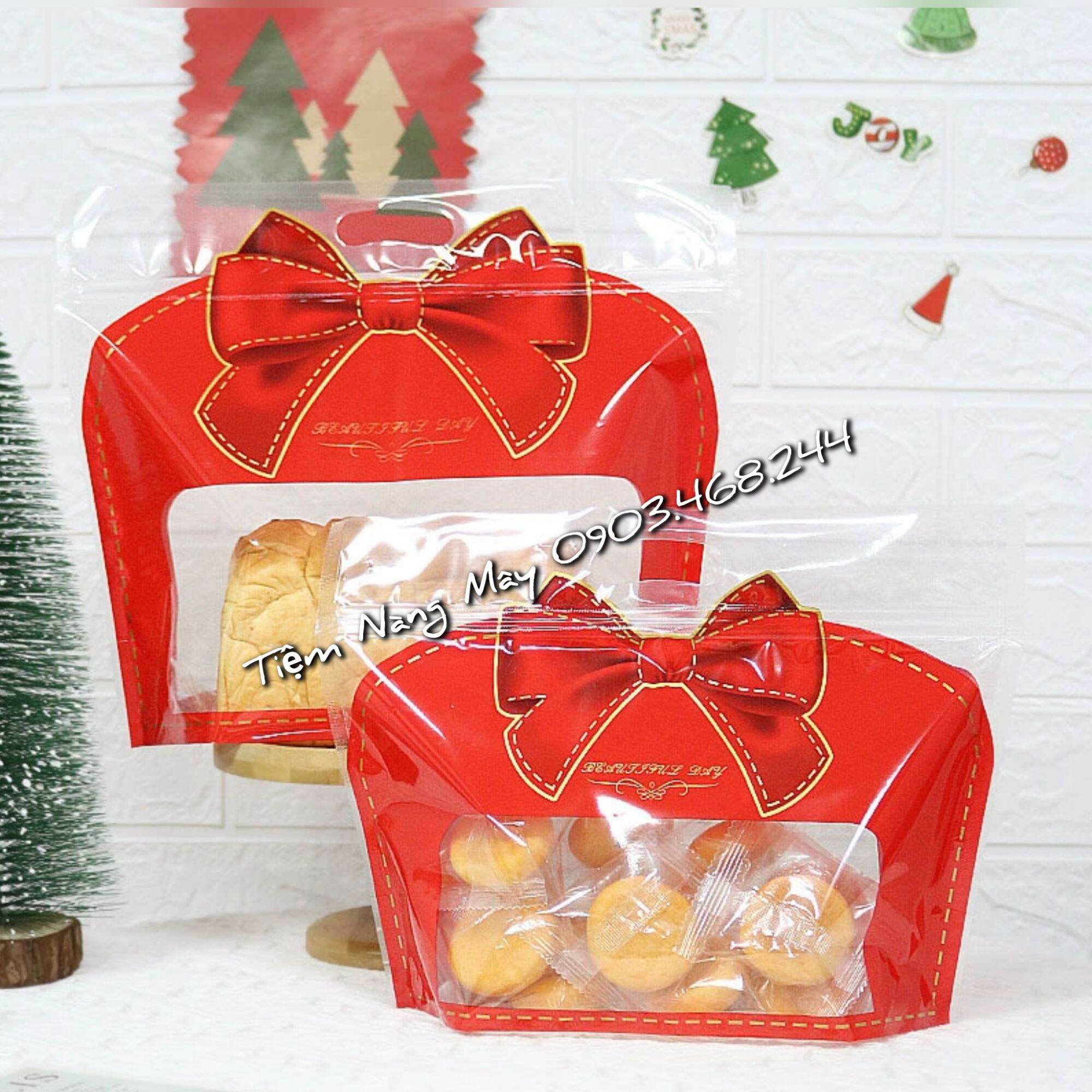 Túi Zip hình nơ đỏ size Trung, Đại set 10 túi