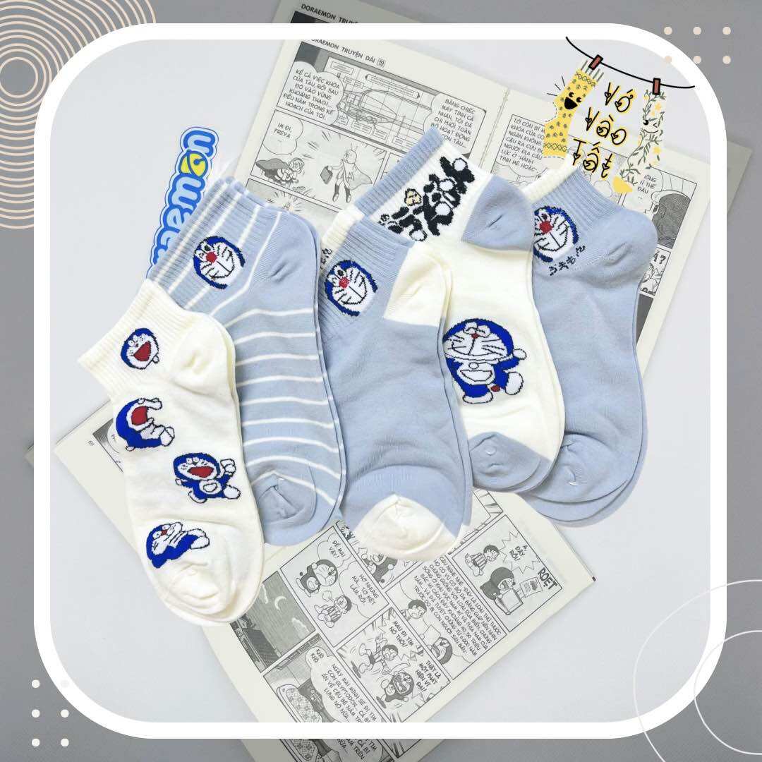 VỚ TẤT CỔ NGẮN DORAEMON XANH BIỂN NHẠT