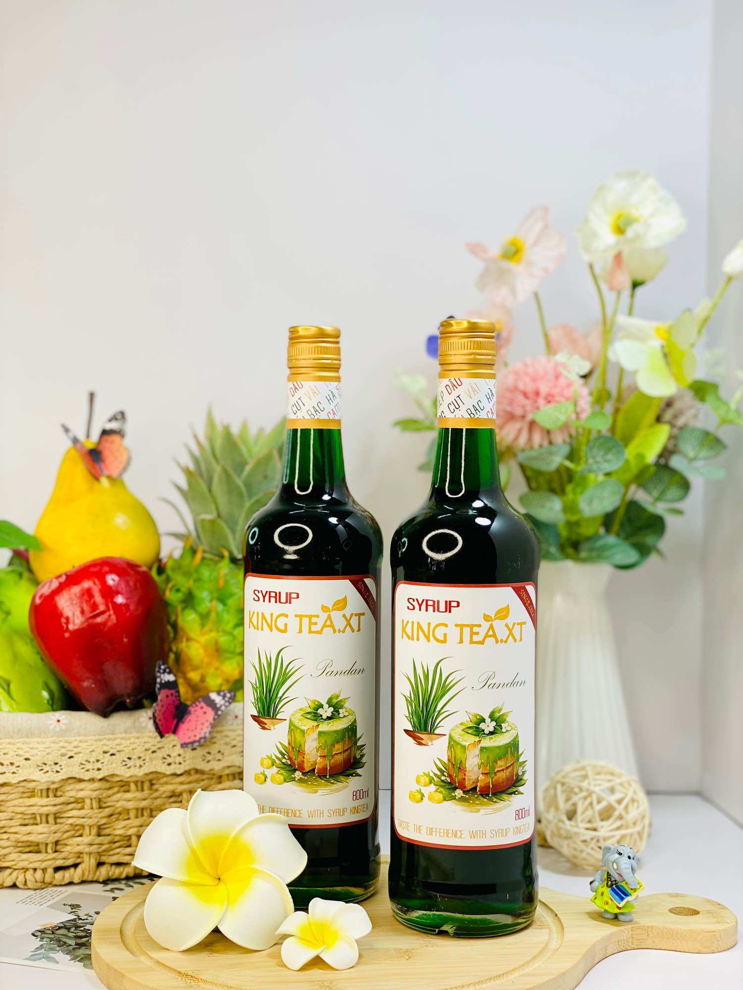 Syrup LÁ NẾP(Lá Dứa) Pha Chế(Syrup Pandan) KINGTEA.XT-Chai Thủy Tinh 800ml