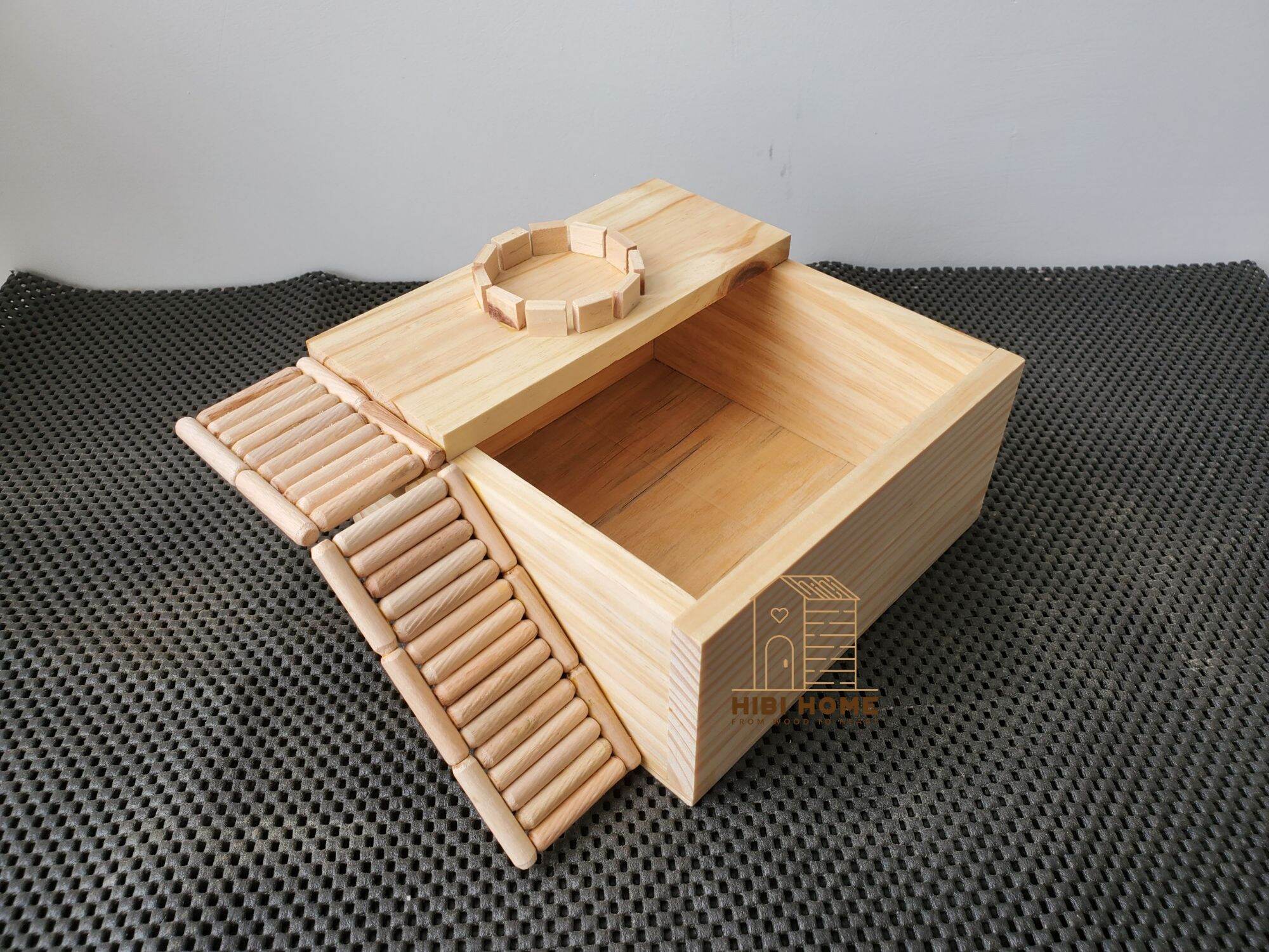 Bồn tắm ngủ ăn bằng gỗ cho hamster thú cưng size lớn+thang ngoài