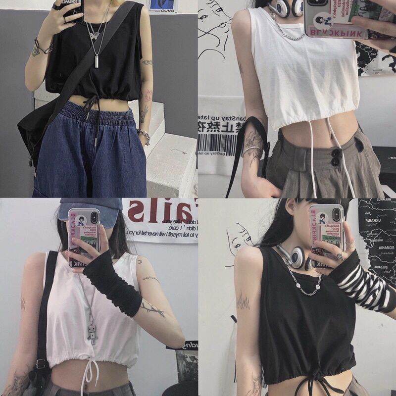 Áo thun 3 lỗ croptop rút dây eo