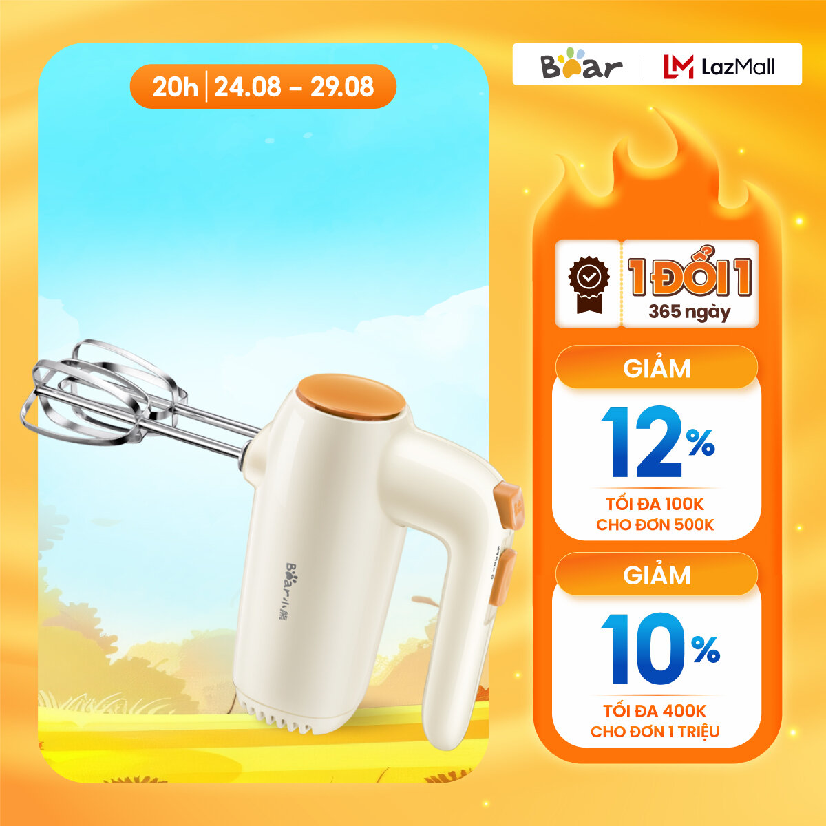 Máy Đánh Trứng Cầm Tay Bear, 5 Tốc Độ Không Gây Tiếng Ồn DDQ-B01K1 - Chính Hãng - Bảo hành 18 tháng