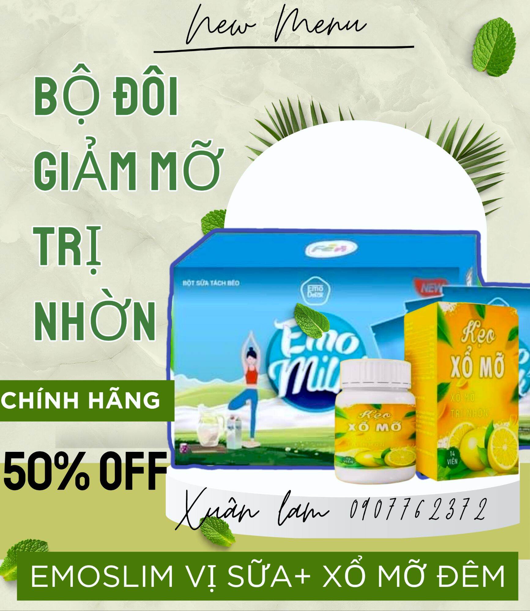 [ quà xịn]COMBO SỮA EMO KÈM KẸO XỔ MỠ ĐÊM/ Giảm 2-8cm bụng