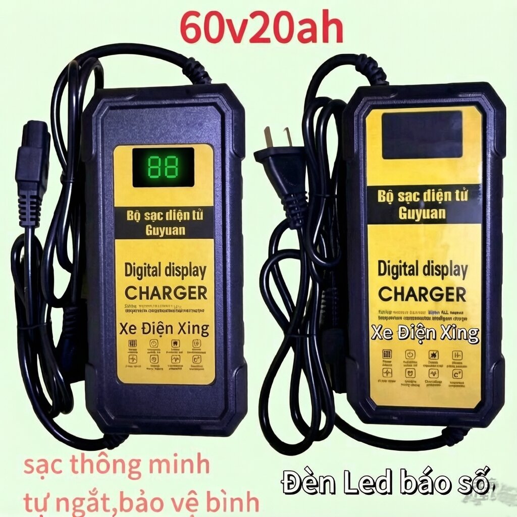 “bộ sạc bình ắc quy xe đạp điện 48v12ah 48v20ah 60v12v 60v20ah 72v20ah,sạc xe điện tự ngắt bảo vệ bình điện,đèn led báo số,phụ kiện phụ tùng xe máy điện