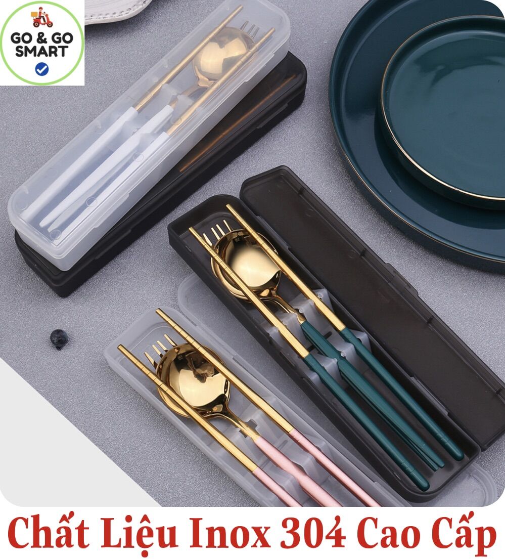 Bộ Muỗng Đũa Nĩa Thìa Inox 304 Mạ Vàng Dụng Cụ Ăn Cơm Trưa Văn Phòng Dã Ngoại Cá Nhân