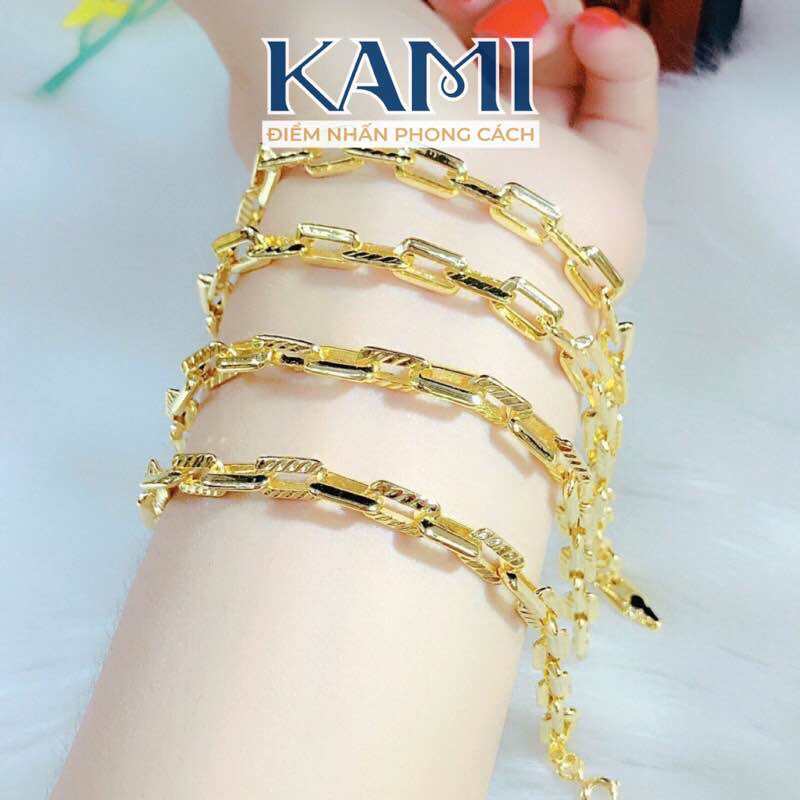 Lắc tay mắc xích vuông mạ vàng 18k siêu đẹp có size em bé LV38 KAMI