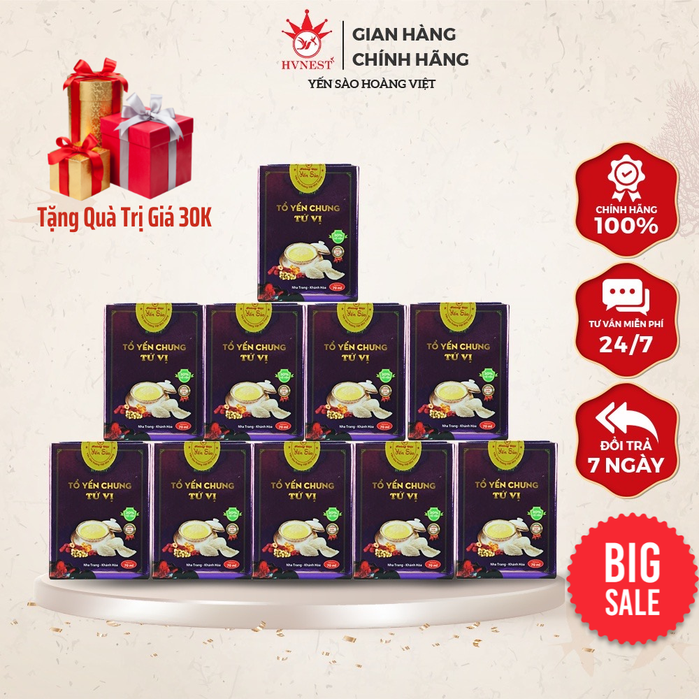 Combo 10 hũ yến tươi chưng sẵn hvnest vị tứ vị 70ml/hũ