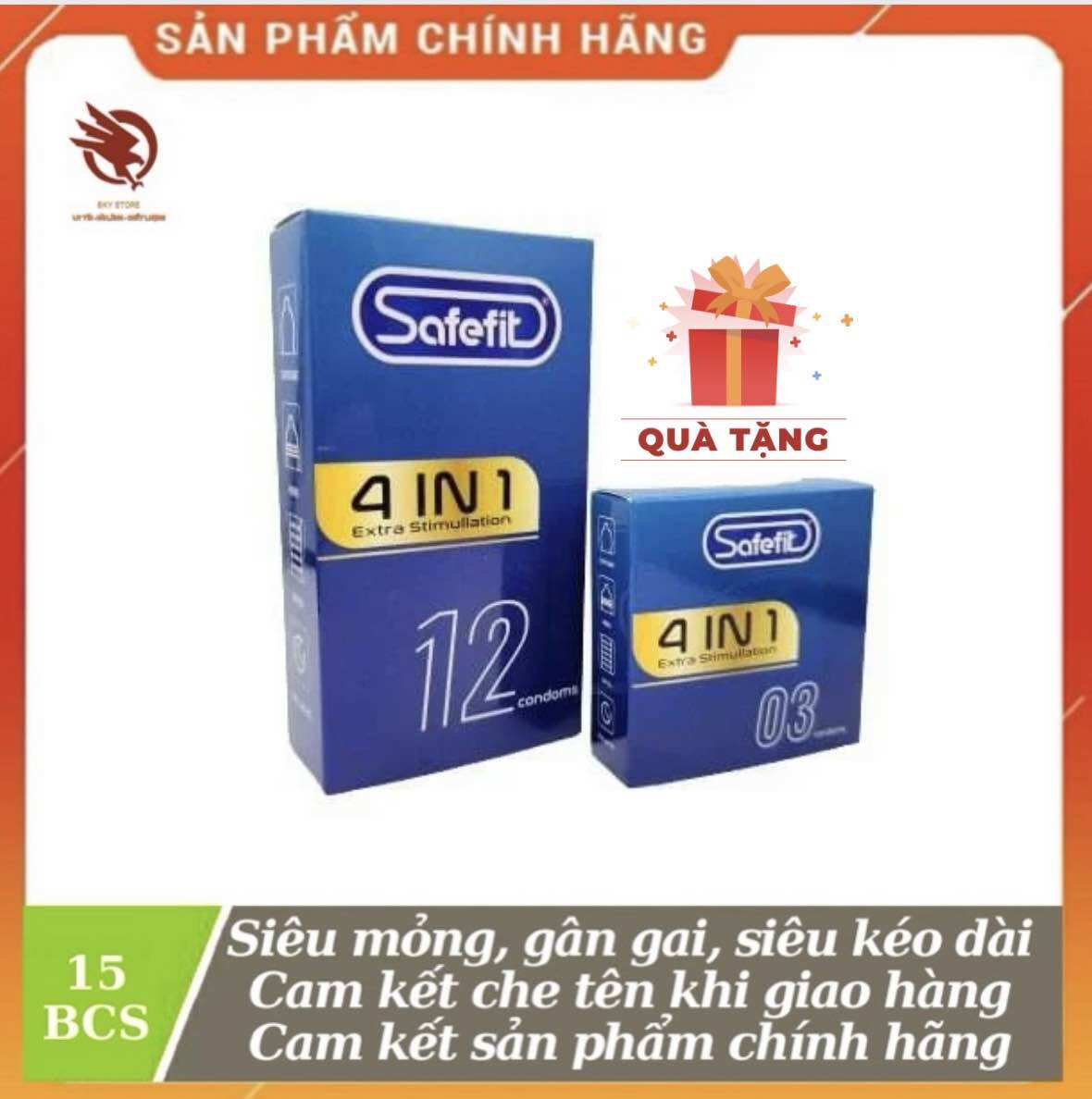 [ MUA TO TẶNG NHỎ ] - Bao cao su SafeFit 4in1, Gân Gai, Siêu mỏng, Kéo dài thời gian, chính hãng - 15 cái