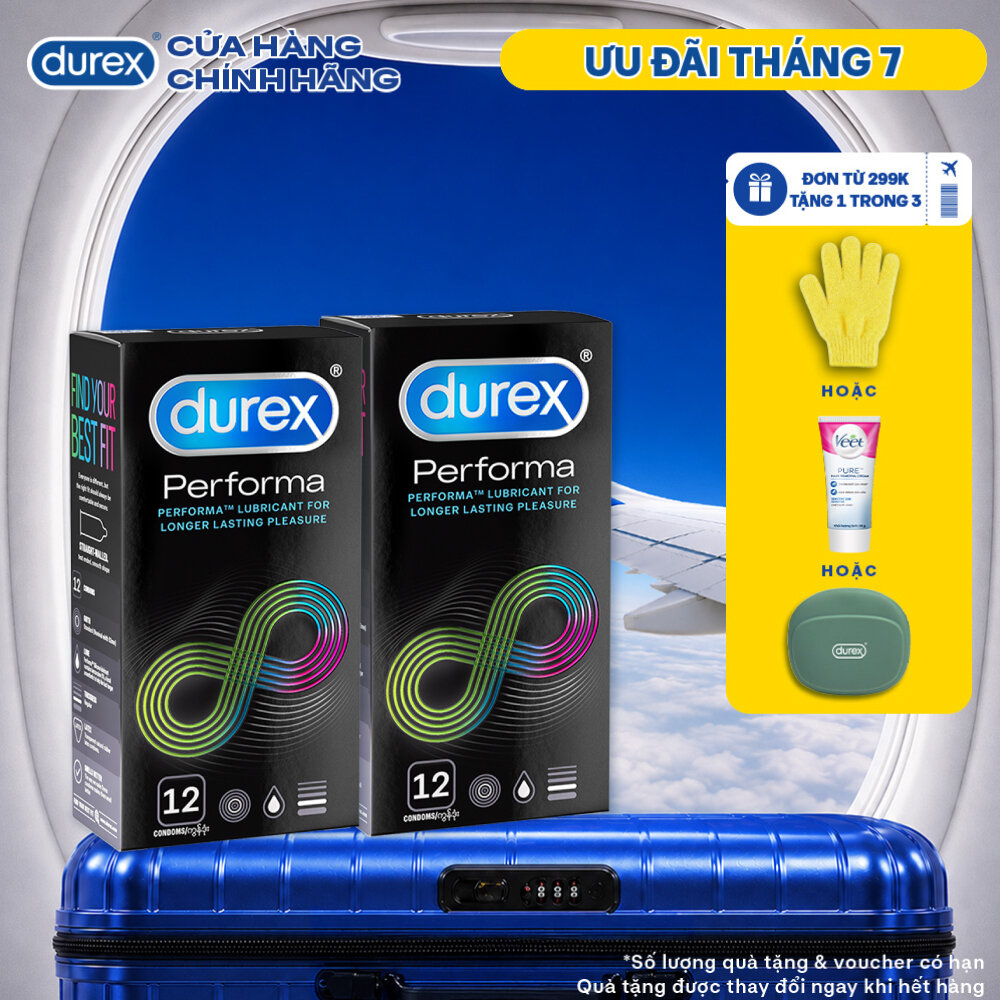 Bộ 2 hộp bao cao su Durex Performa kéo dài thời gian, size 52mm, 12 bao/hộp