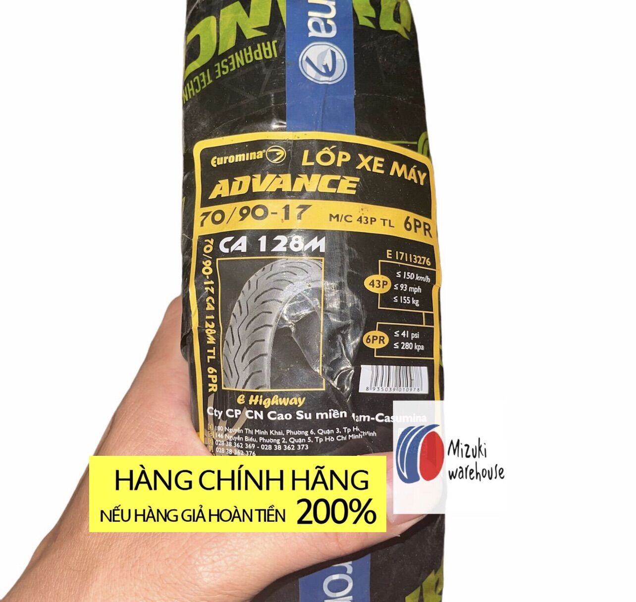 Vỏ (Lốp) trước Jupiter, Exciter 70/90-17 ( Lốp Không Săm) Euromina( Đạt tiêu chuẩn E4 Châu Âu)