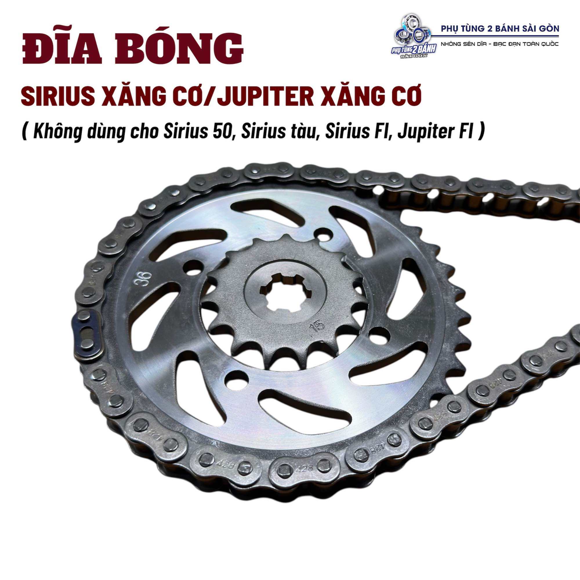  Nhông Sên Đĩa cho xe Sirius cơ Jupiter cơ   không dùng cho các dòng Sirus Fi Jupiter FI Sirius tàu  428-36T-15T-106L Phụ tùng 