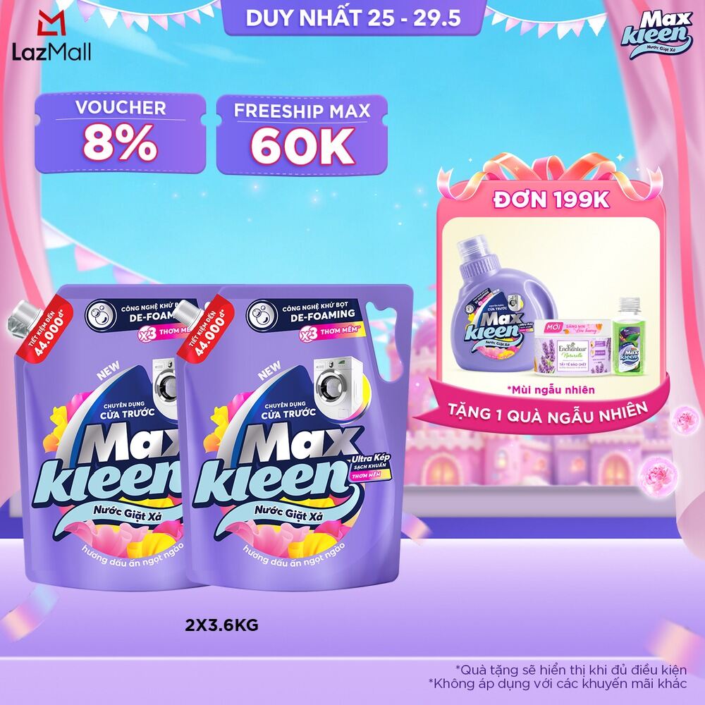 Combo 2 Nước giặt cho máy giặt cửa trước MaxKleen hương Dấu Ấn Ngọt Ngào 3.6kg