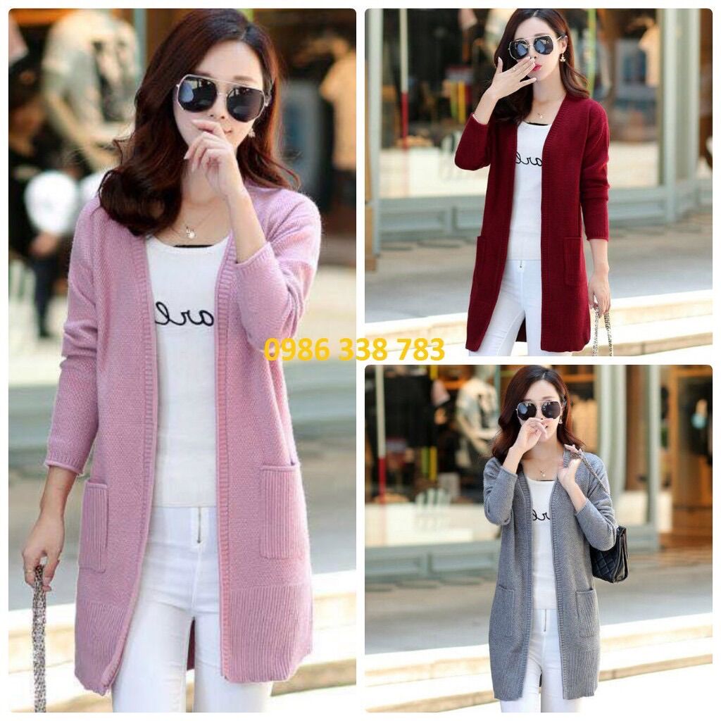 Áo khoác len cardigan lông cừu dáng dài