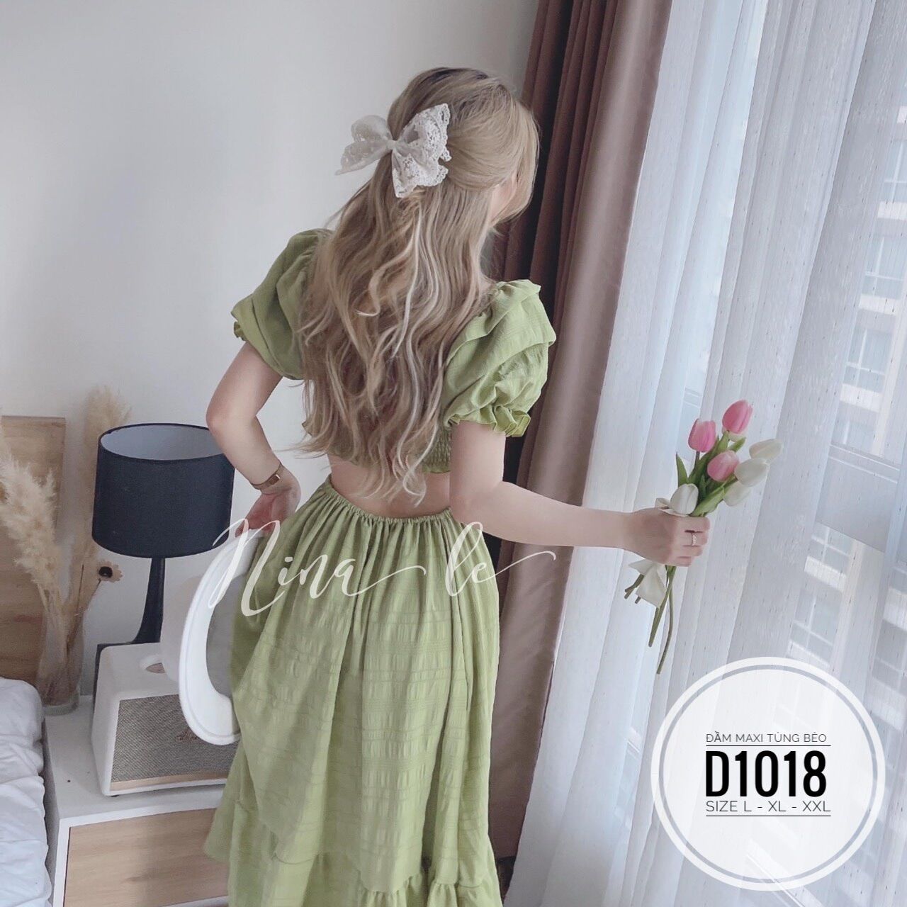 60-90kg Bigsize Đầm maxi tùng bèo D1018