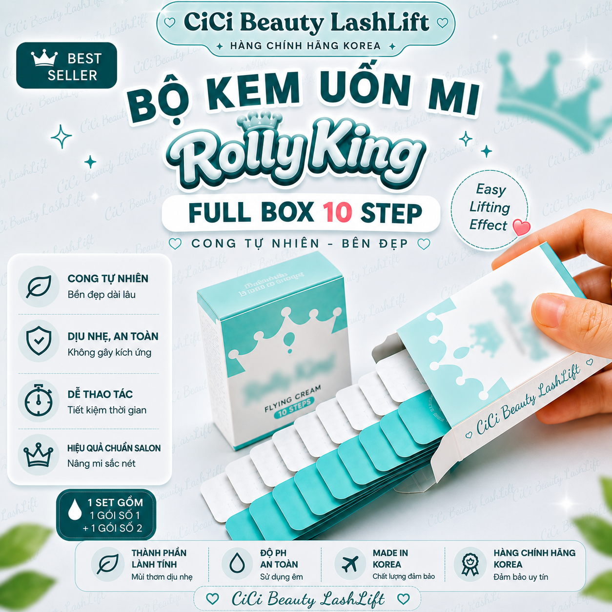 FULL BOX Kem Uốn Mi Rolly* King* chính hãng Hàn Quốc (10step/box)