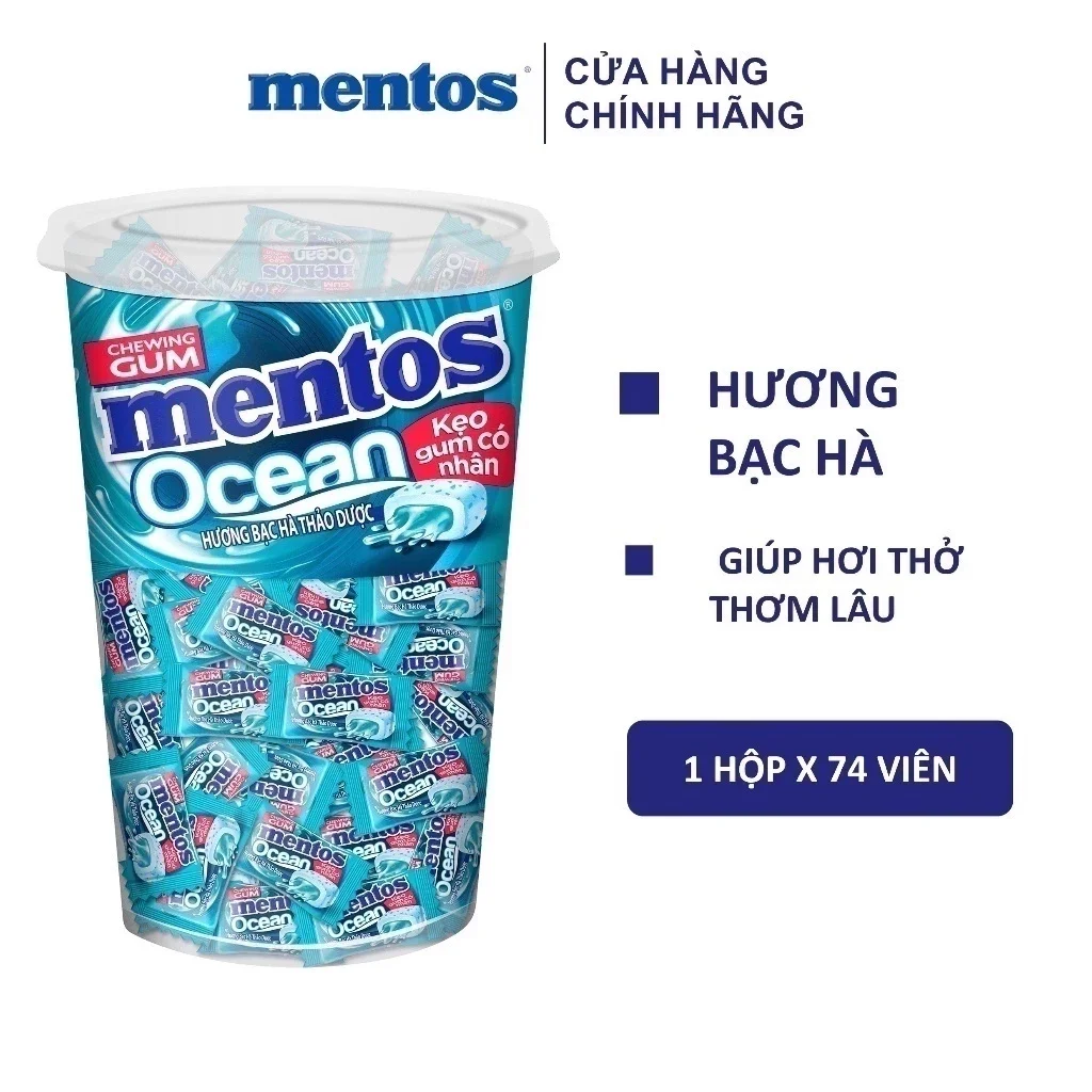 Kẹo Gum Mentos Ocean Có Nhân Hương Bạc Hà Thảo Mộc (Hủ 281.2g)