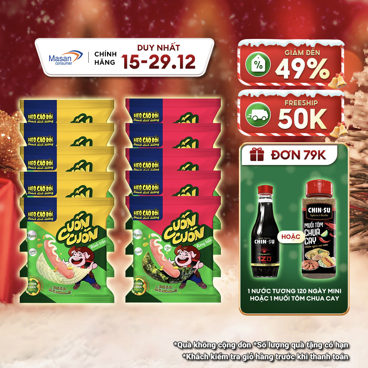  Combo 10 gói xúc xích  heo cao bồi cuốn mix vị   cuốn rong biển  & cuốn cuốn xốt kem trứng  