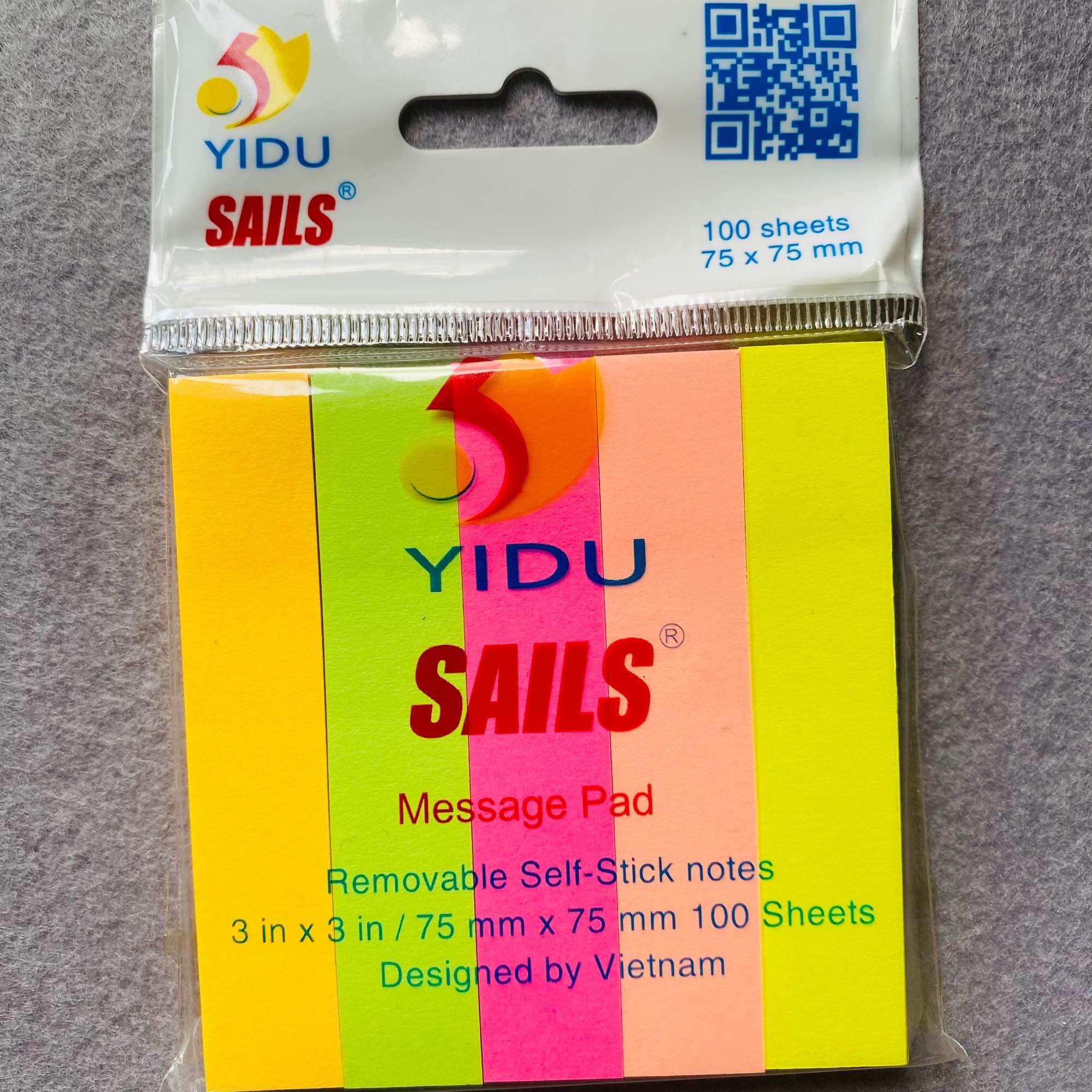 Giấy note dạ quang yidu 3x3 chia nhỏ 5 màu nhiều màu 100 tờ