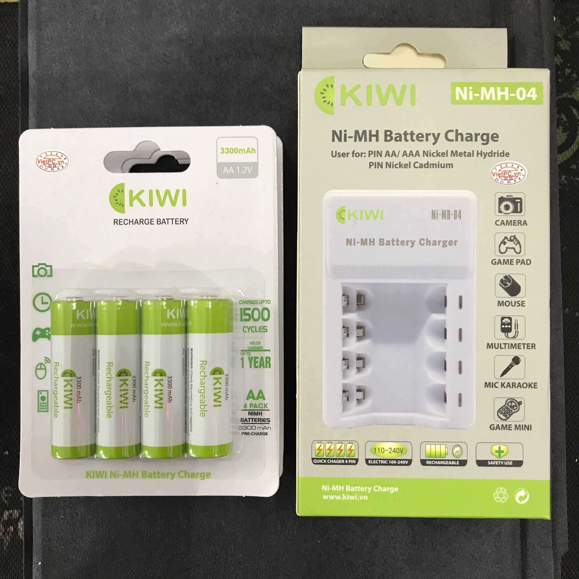 Pin sạc Kiwi 3300mAh vỉ 4 viên và Bộ sạc nhanh Kiwi hàng chính hãng