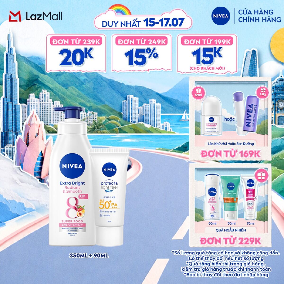 [MUA LÀ CÓ QUÀ] Bộ Đôi Sữa Dưỡng Thể NIVEA 8 Super Fooods Dưỡng Sáng Da và Kem Chống Nắng NIVEA PROTECT  LIGHT FEEL SPF50+ PA+++ - 98413 + 86018