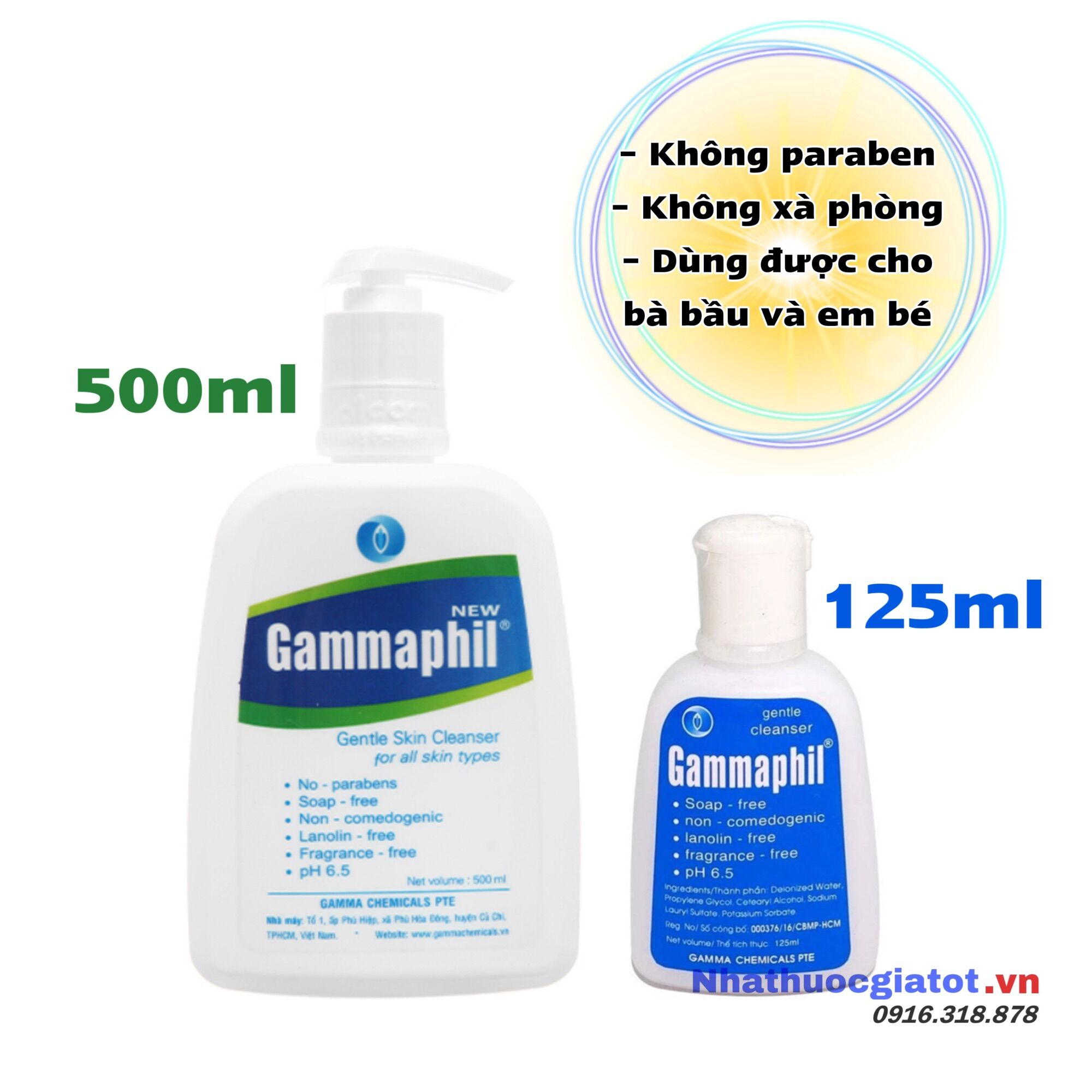 Sữa rửa mặt gammaphil không xà phòng, không bọt, dùng được cho bà bầu và em bé