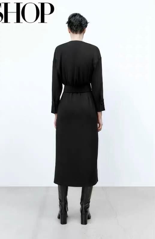 Đầm Zara đen lụa mềm rủ