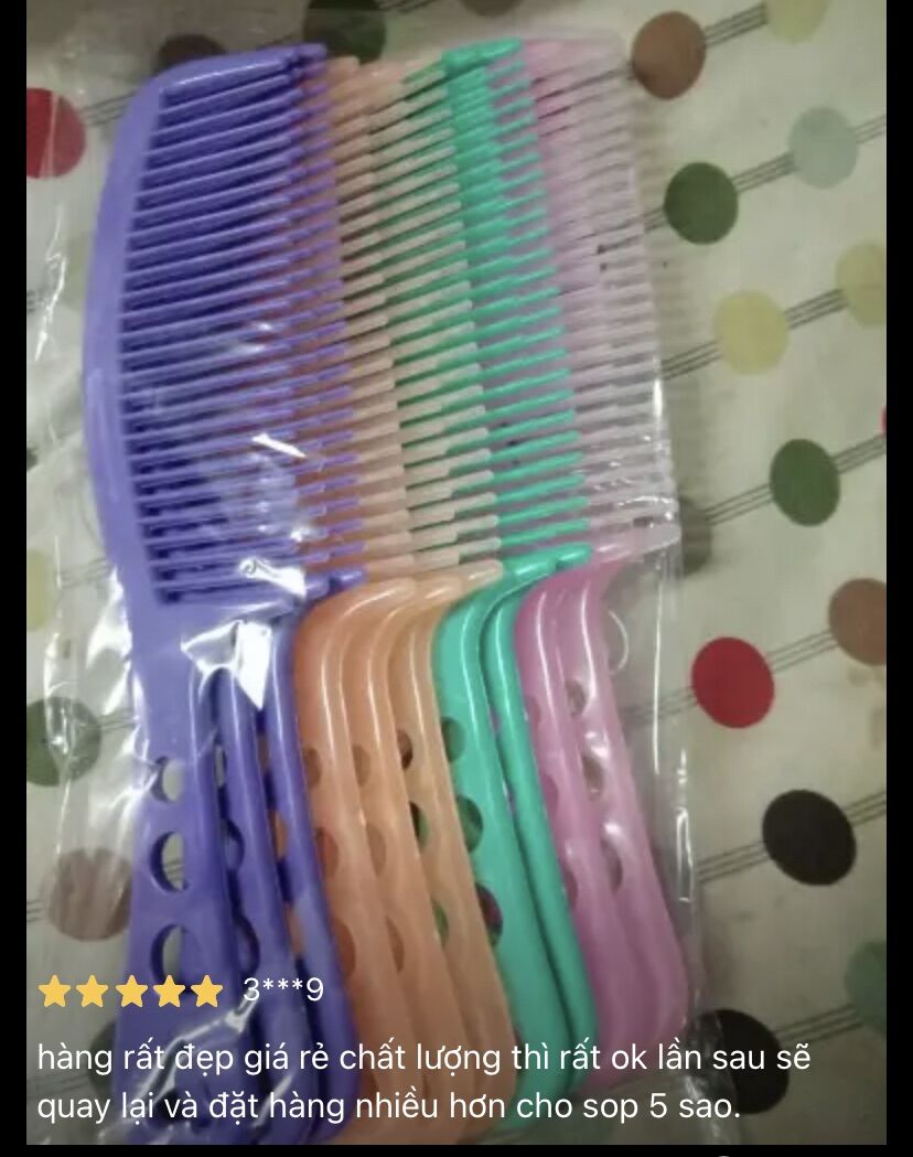 🌺🌺 Set 10 Lược Chải Tóc, CÁN LỔ dẻo (dài 20cm)