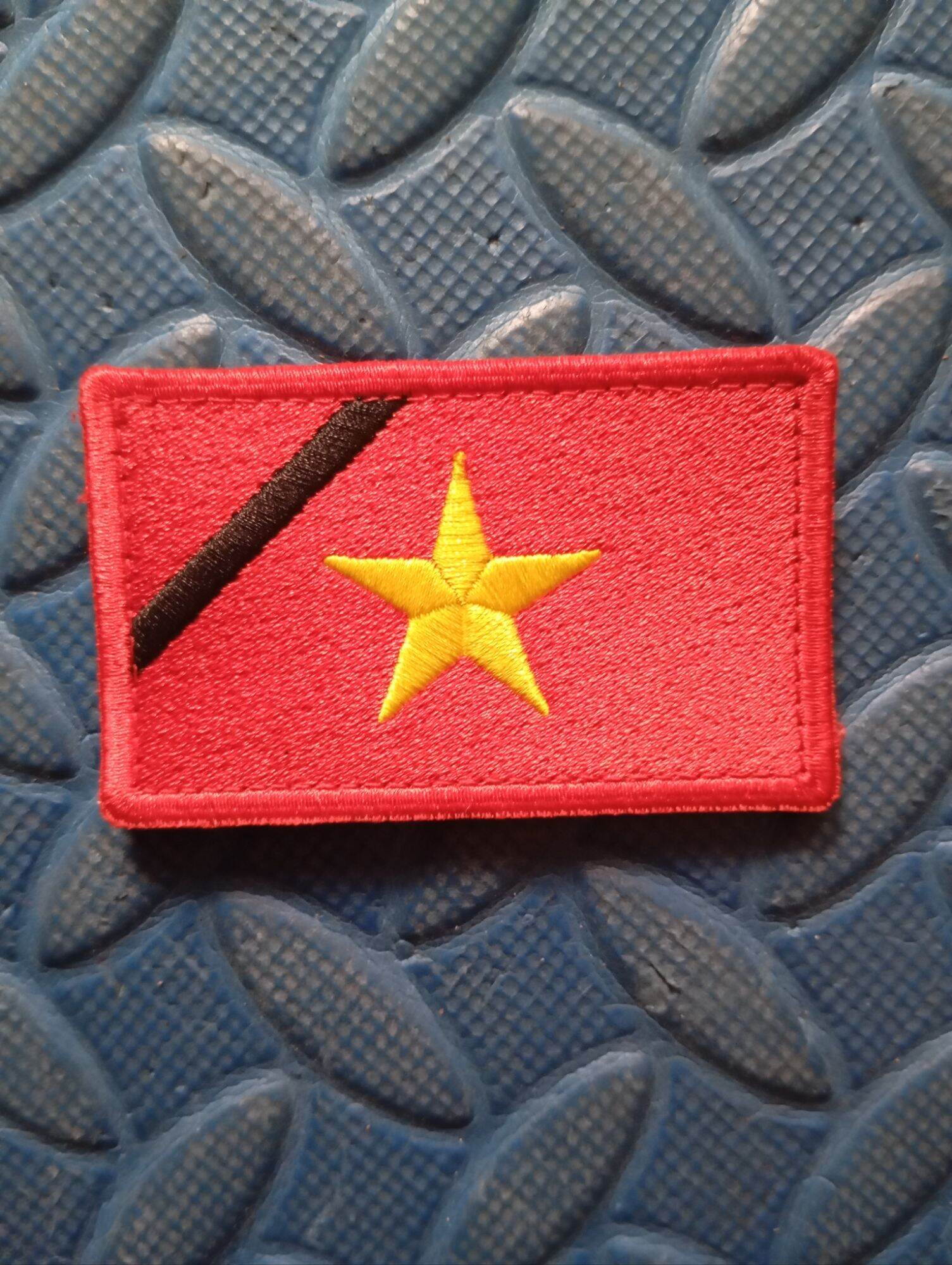 Patch cờ vải sticker Việt Nam băng tang thêu full chỉ. cờ đỏ sao vàng quốc tang băng đen.