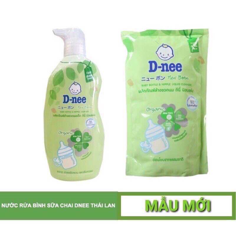 Rửa bình sữa Dnee Thái Lan túi Chai 600ml làm sạch hữu cơ cao cấp