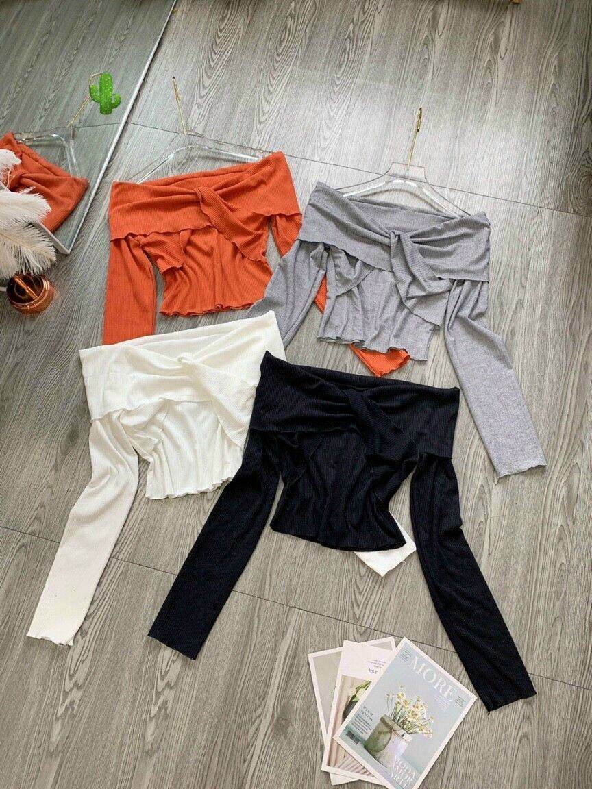 ÁO THUN NỮ TAY DÀI BẸT VAI CHÉO NGỰC FORM 47KG(PC)