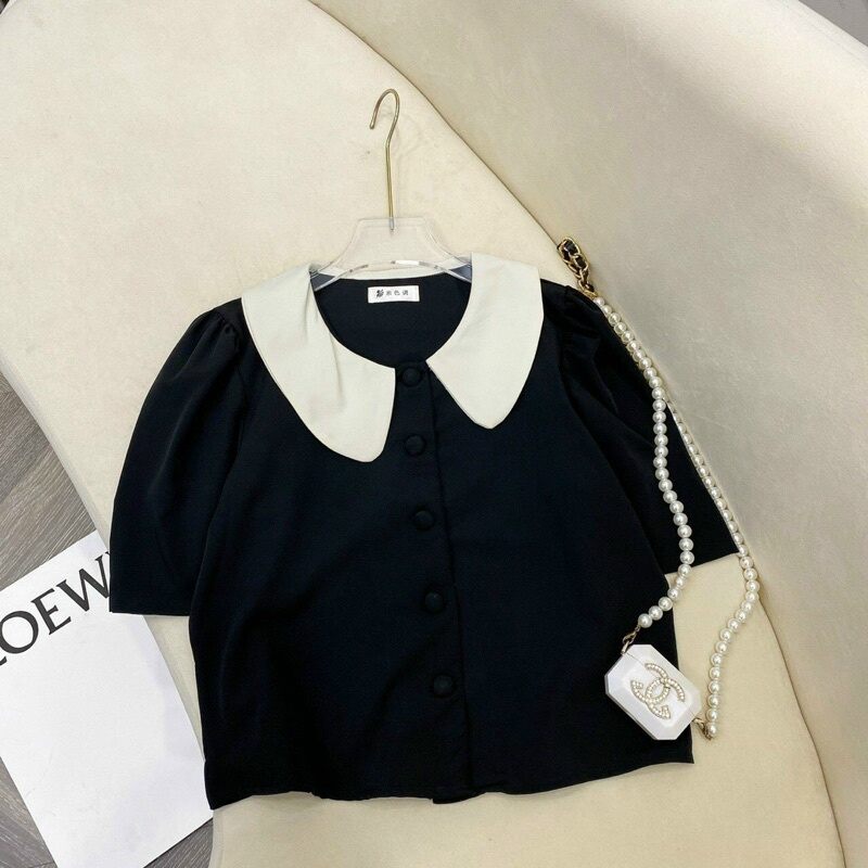 ÁO CROPTOP CỔ BÈO PHỐI NÚT XINH SMSEN12
