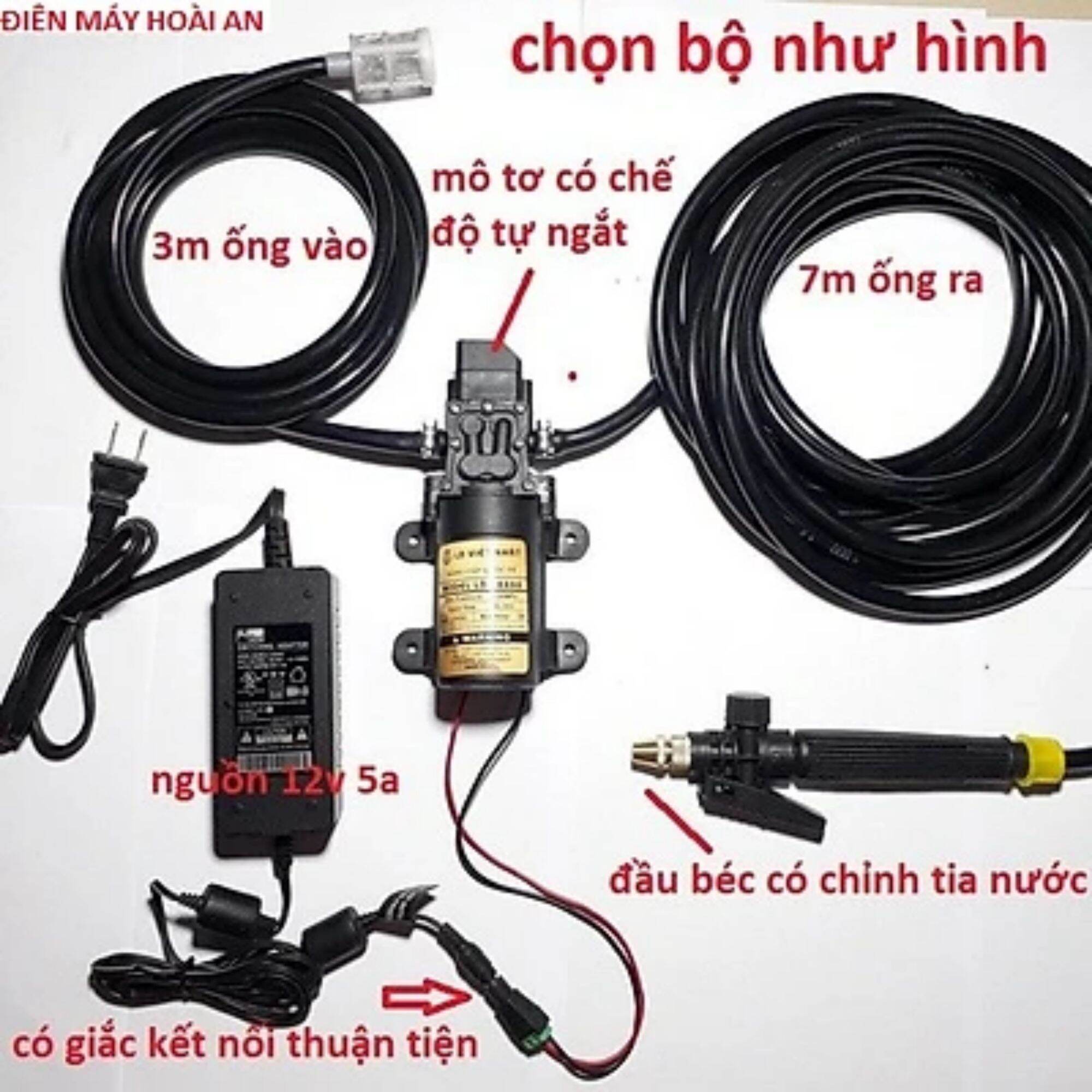 Bộ Máy Bơm tăng Áp Lực Xịt Rửa Xe Vệ sinh máy lạnh Mini ( Có nguồn)