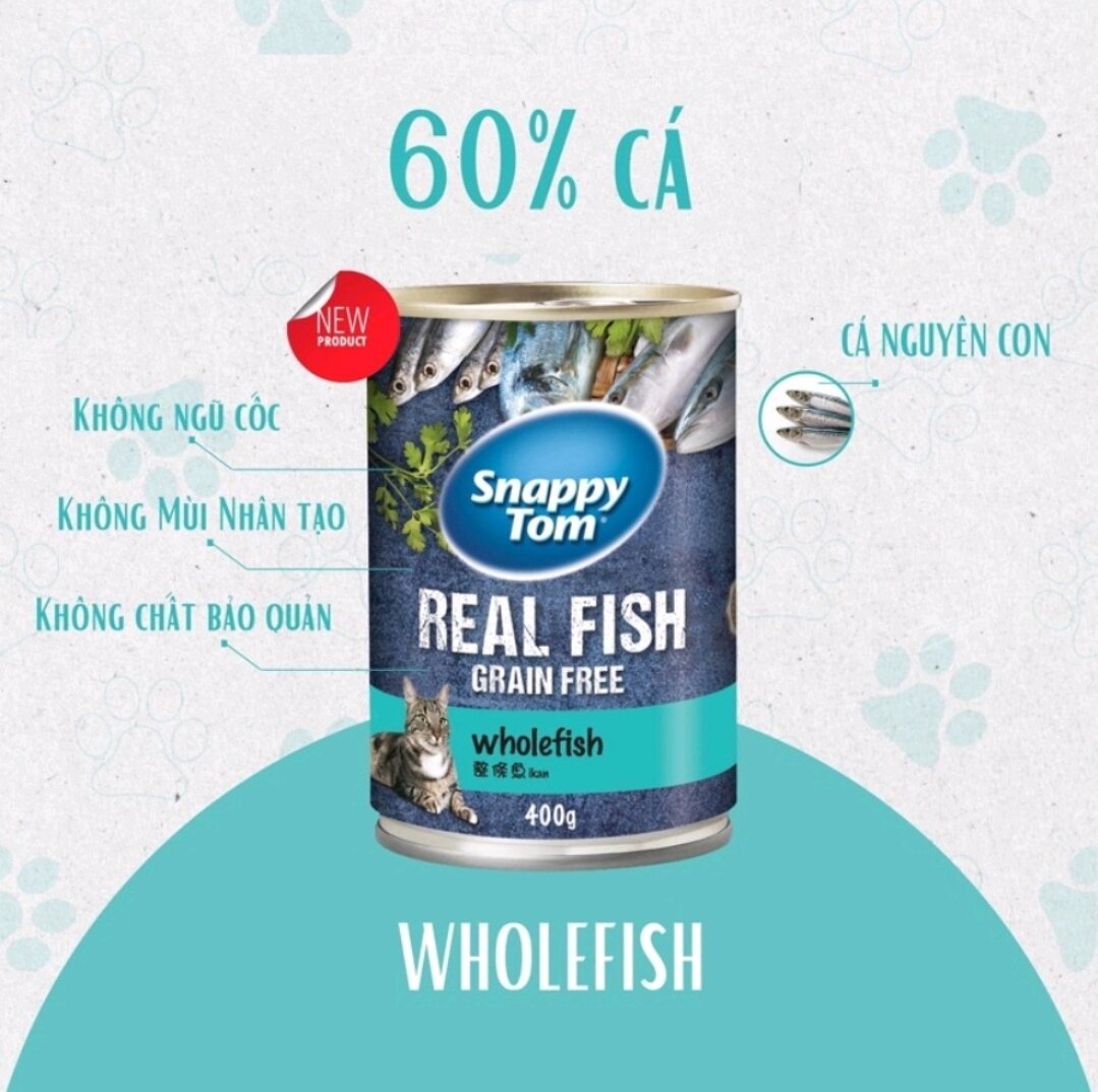 Pate SNAPPY TOM  Real Fish lon 400g-Pate cho mèo