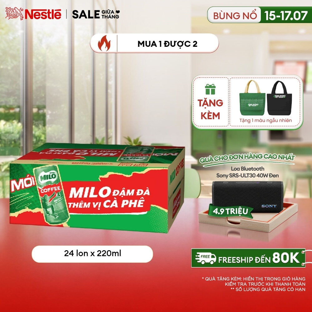 Thùng 24 lon Sữa lúa mạch cà phê Nestlé Milo Pro (24x220ml)