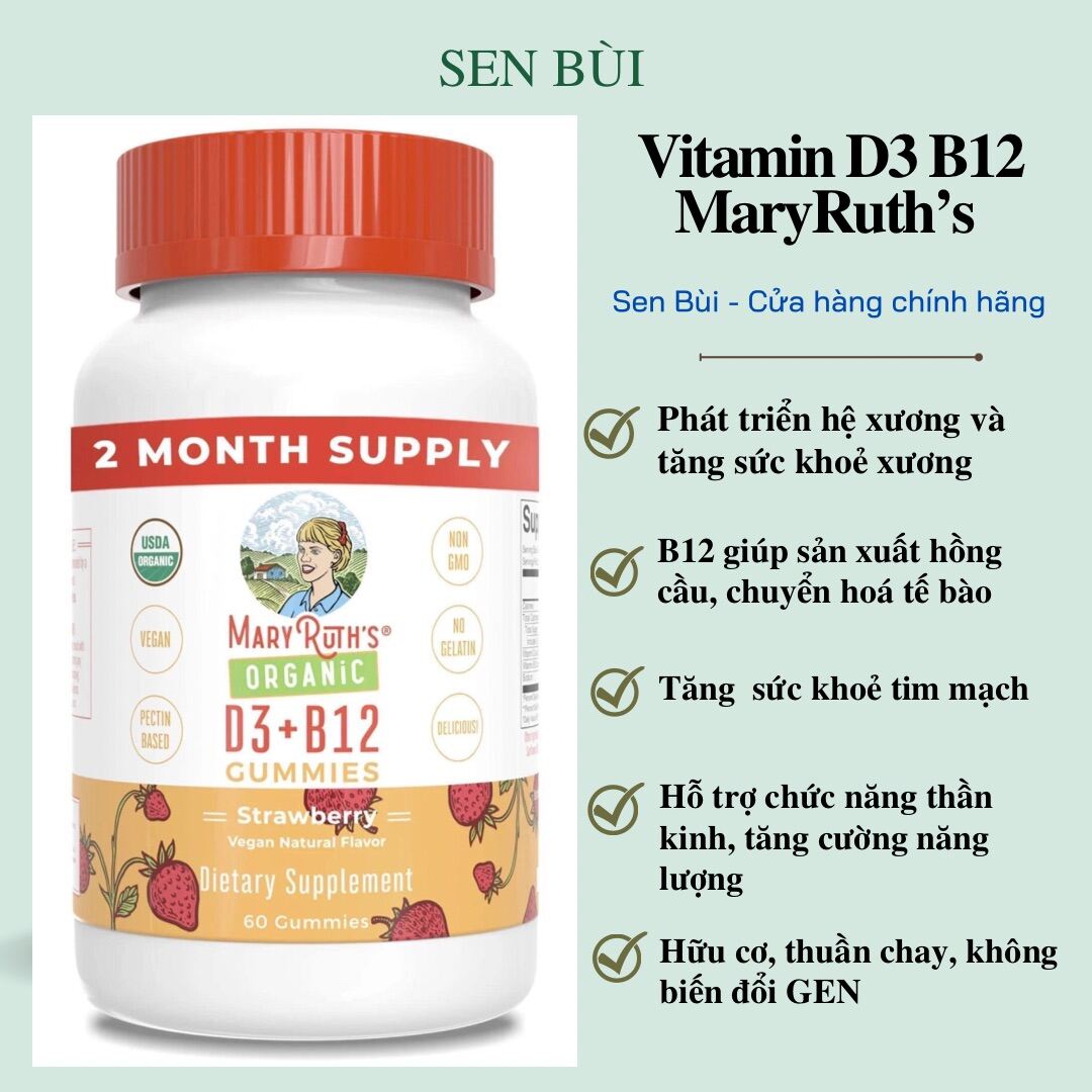 Vitamin D3 B12 hữu cơ MaryRuth s Vitamin D3 B12 Gummies , Mary Ruth s