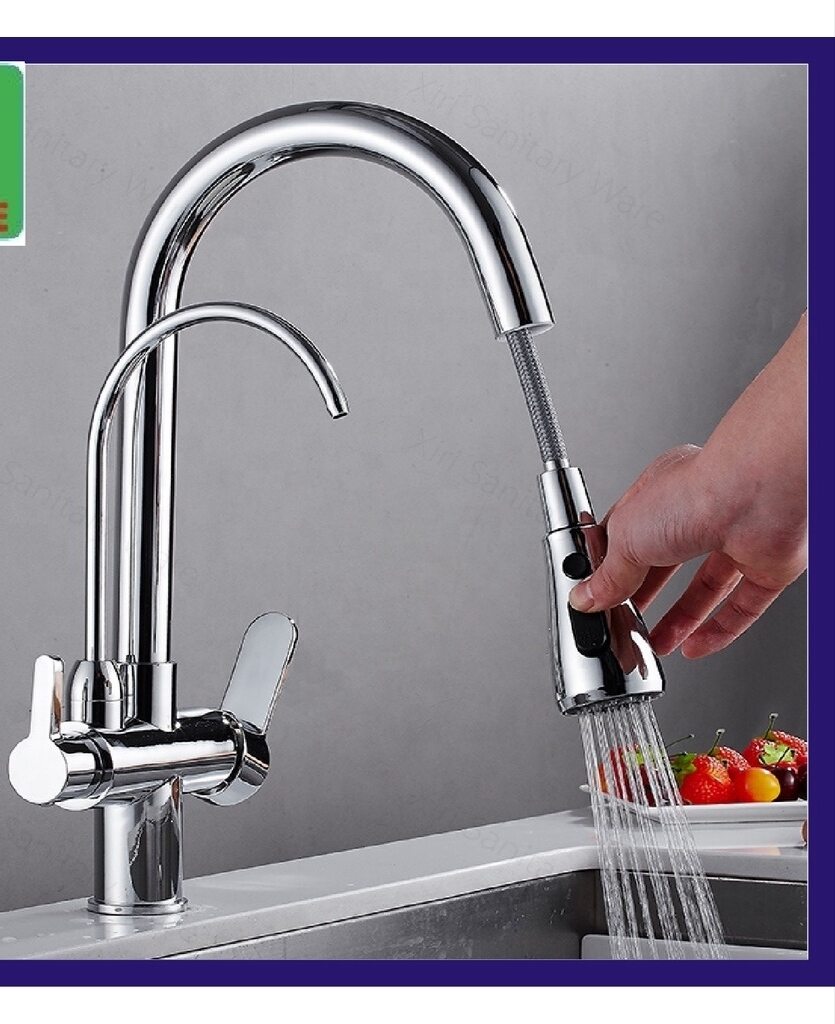 Vòi rửa chén , rửa bát nóng lạnh dây rút Kobesi, tích hợp vòi RO sang trọng, tiện lợi.