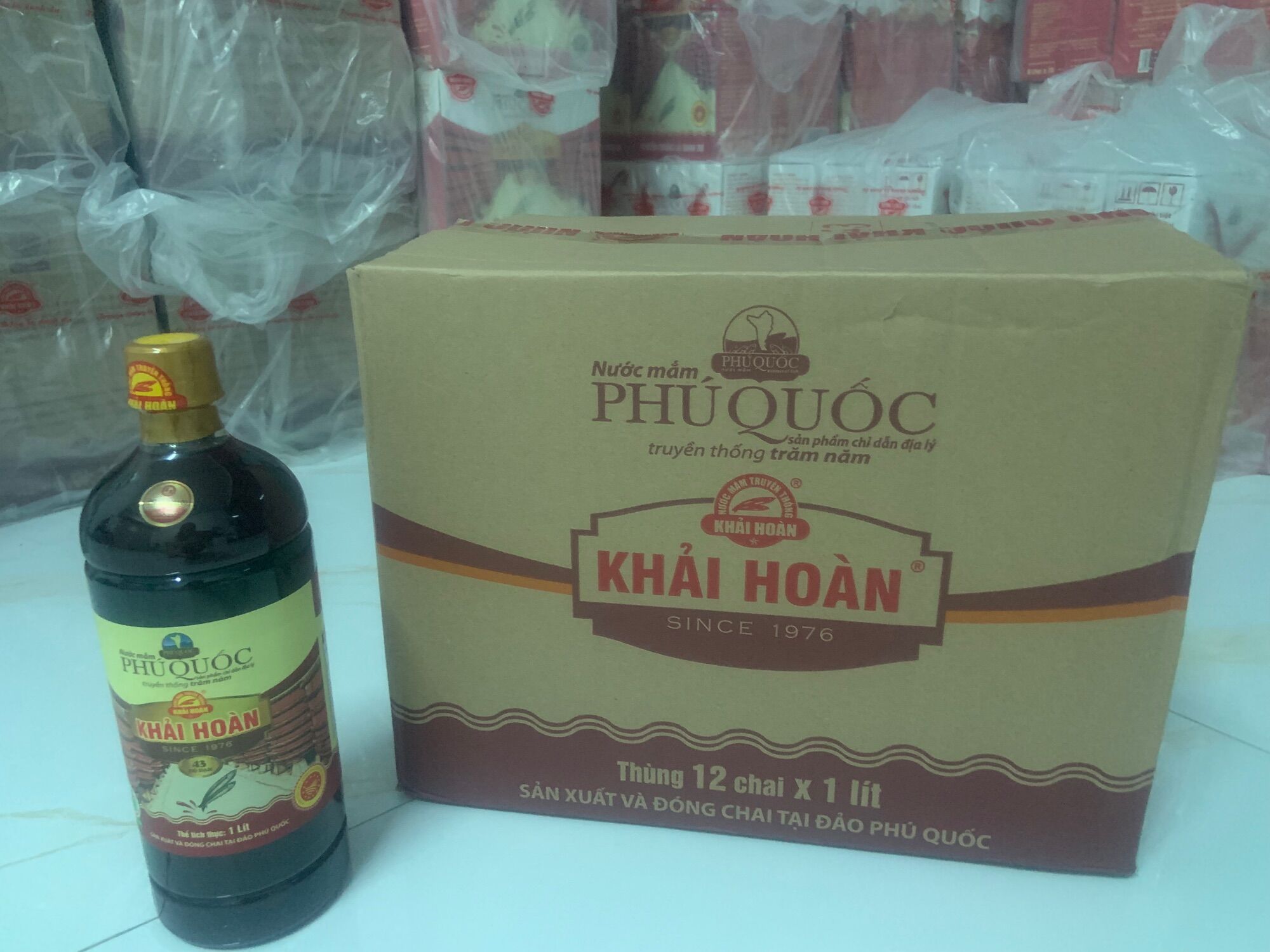 Nước mắm phú quốc khải hoàn 43 độ,chai nhựa 1 lít.thùng 12 chai.